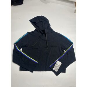 Urban Savage Black Cropped Hoodie Striped Blue/Yellow Athletic NWT Womens Size S